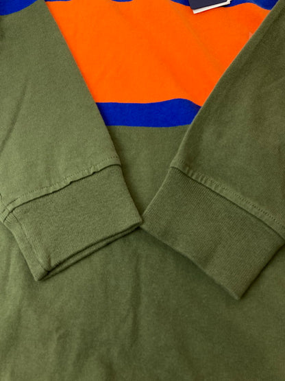 【中古美品】【メンズ】 Polo by Ralph Lauren ポロバイラルフローレン CLASSIC FIT STRIPED JERSEY クラシックフィット ストライプ ジャージ トップス ポロシャツ 147-241213-jt-05-min サイズ：M カラー：オリーブ/オレンジ/ブルー 万代Net店