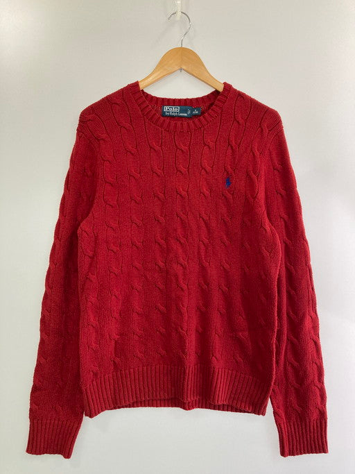 【中古品】【メンズ】 RALPH LAUREN ラルフローレン ケーブルニット セーター トップス 146-241216-me-08-min サイズ：M カラー：レッド 赤 万代Net店