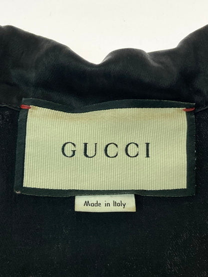 【中古品】【メンズ】  GUCCI グッチ TAPED LOGO SILK VACATION SHIRT 619025 タップロゴ シルク バケーション シャツ メンズトップス 半袖シャツ 141-241216-em-02-min サイズ：42 カラー：ブラック 万代Net店