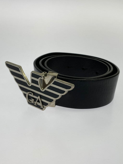 【中古品】【メンズ】 Emporio Armani エンポリオ・アルマーニ YEMB28 LEATHER LOGO BUCKLE BELT ベルト 205-241222-ks-18-min カラー：シルバー/ブラック 万代Net店