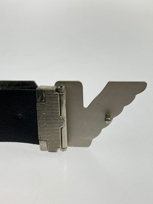 【中古品】【メンズ】 Emporio Armani エンポリオ・アルマーニ YEMB28 LEATHER LOGO BUCKLE BELT ベルト 205-241222-ks-18-min カラー：シルバー/ブラック 万代Net店