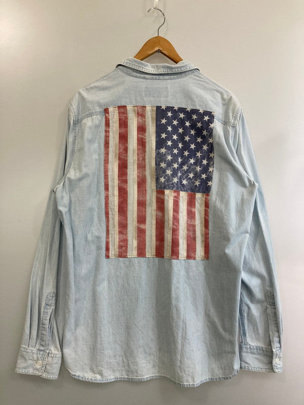 【中古品】【メンズ】  DENIM&SUPPLY-RALPH LAUREN- デニム アンド サプライ ラルフローレン シャンブレー ウェスタンデニムシャツ 星条旗 シャンブレーシャツ 146-241223-em-14-min サイズ：L カラー：ライトブルー 万代Net店