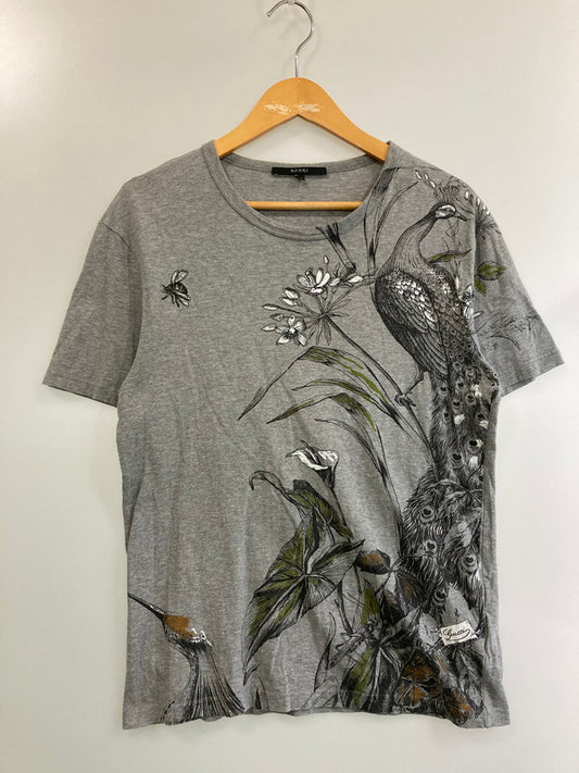 【中古品】【メンズ】  GUCCI グッチ 孔雀プリントTシャツ 328109 メンズトップス クジャク 141-241223-em-02-min サイズ：XS カラー：グレー 万代Net店