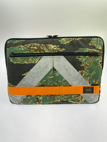 【中古品】【メンズ】 PORTER ポーター ×A BATHING APE アベイシングエイプ TIGER PC CLUTCH タイガー PCケース クラッチバッグ トラ柄 虎 188-241226-me-16-min カラー：グリーン/ブラック 万代Net店