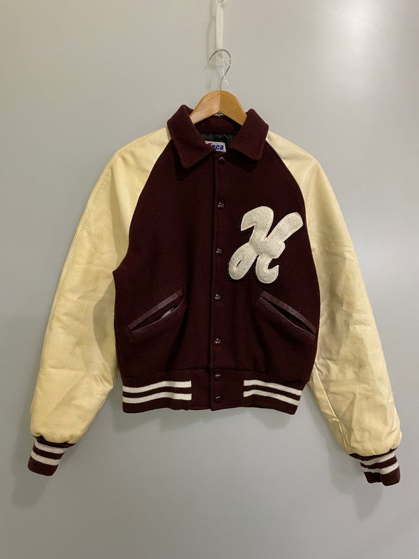 【中古品】【メンズ】  MECA メカ 90’S STADIUM JACKET スタジアム ジャケット アウター スタジャン 146-250106-me-03-min サイズ：S カラー：ダークレッド系 万代Net店