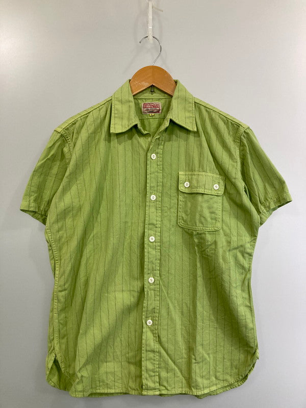 【中古品】【メンズ】 DELUXE WARE デラックスウエア ウォバッシュストライプ ワークシャツ 半袖シャツ 145-250105-AS-39-min サイズ：L カラー：グリーン系 万代Net店