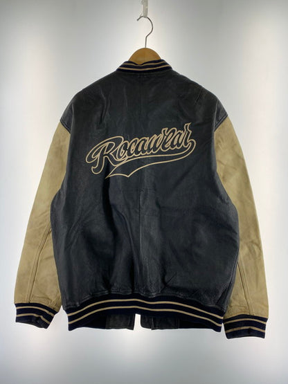 【ジャンク品】【メンズ】  ROCA WEAR ロカウェア LETHER STADIUM JACKET レザー スタジアムジャケット スタジャン アウター 146-250109-me-34-min サイズ：M カラー：ブラック 万代Net店