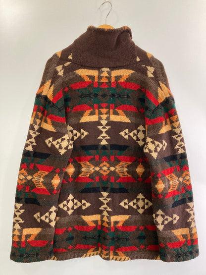 【中古品】【メンズ】 RALPH LAUREN ラルフローレン 90S LAMBSWOOL91% WOOL9% CARDIGAN ネイティブ柄 コンチョボタン ハンドニットカーディガン 146-250112-AB-16-min サイズ：L カラー：マルチカラー 万代Net店