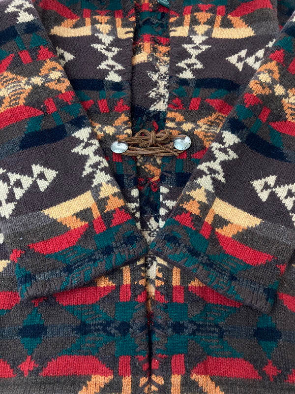 【中古品】【メンズ】 RALPH LAUREN ラルフローレン 90S LAMBSWOOL91% WOOL9% CARDIGAN ネイティブ柄 コンチョボタン ハンドニットカーディガン 146-250112-AB-16-min サイズ：L カラー：マルチカラー 万代Net店