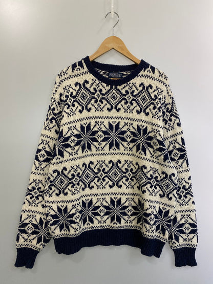 【中古品】【メンズ】 LAND'SEND ランズエンド USA製 80S　90S LS NORDIC COTTON KNIT ノルディックコットンニット 146-250115-ks-26-min サイズ：L カラー：ネイビー/ホワイト 万代Net店