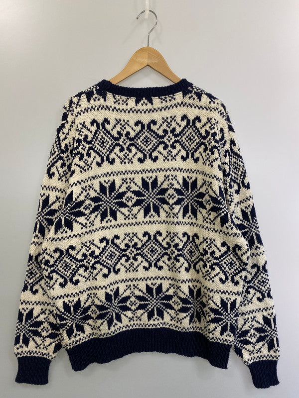 【中古品】【メンズ】 LAND'SEND ランズエンド USA製 80S　90S LS NORDIC COTTON KNIT ノルディックコットンニット 146-250115-ks-26-min サイズ：L カラー：ネイビー/ホワイト 万代Net店