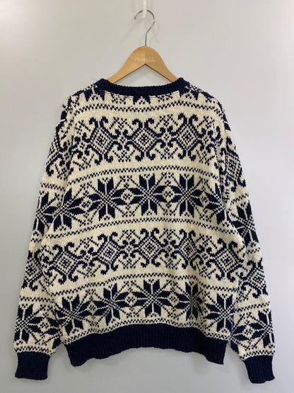 【中古品】【メンズ】 LAND'SEND ランズエンド USA製 80S　90S LS NORDIC COTTON KNIT ノルディックコットンニット 146-250115-ks-26-min サイズ：L カラー：ネイビー/ホワイト 万代Net店