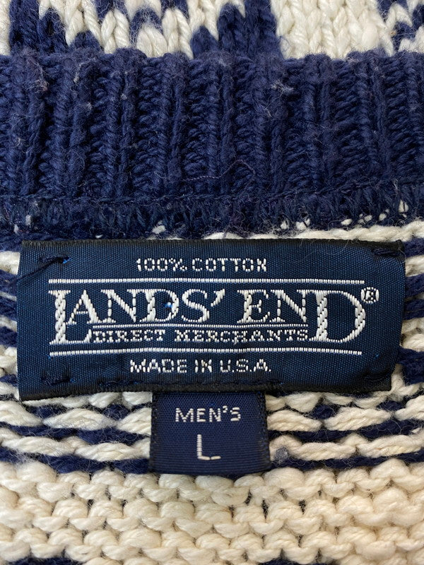 【中古品】【メンズ】 LAND'SEND ランズエンド USA製 80S　90S LS NORDIC COTTON KNIT ノルディックコットンニット 146-250115-ks-26-min サイズ：L カラー：ネイビー/ホワイト 万代Net店