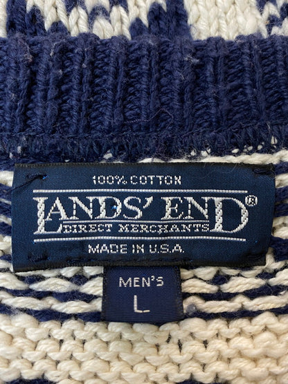 【中古品】【メンズ】 LAND'SEND ランズエンド USA製 80S　90S LS NORDIC COTTON KNIT ノルディックコットンニット 146-250115-ks-26-min サイズ：L カラー：ネイビー/ホワイト 万代Net店