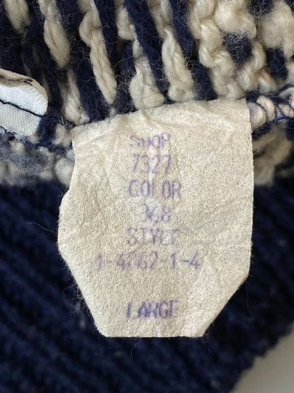 【中古品】【メンズ】 LAND'SEND ランズエンド USA製 80S　90S LS NORDIC COTTON KNIT ノルディックコットンニット 146-250115-ks-26-min サイズ：L カラー：ネイビー/ホワイト 万代Net店