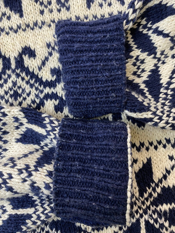 【中古品】【メンズ】 LAND'SEND ランズエンド USA製 80S　90S LS NORDIC COTTON KNIT ノルディックコットンニット 146-250115-ks-26-min サイズ：L カラー：ネイビー/ホワイト 万代Net店