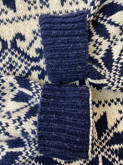 【中古品】【メンズ】 LAND'SEND ランズエンド USA製 80S　90S LS NORDIC COTTON KNIT ノルディックコットンニット 146-250115-ks-26-min サイズ：L カラー：ネイビー/ホワイト 万代Net店