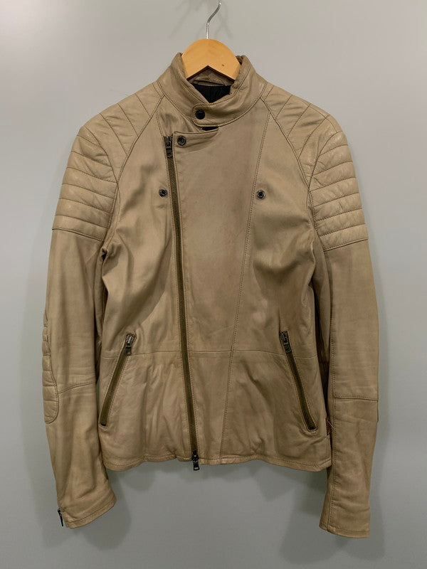 【中古品】【メンズ】 Emporio Armani エンポリオ・アルマーニ DOUBLE RIDERS JACKET レザー ダブルライダース ジャケット アウター 141-250125-yn-04-min サイズ：XS カラー：ベージュ系 万代Net店