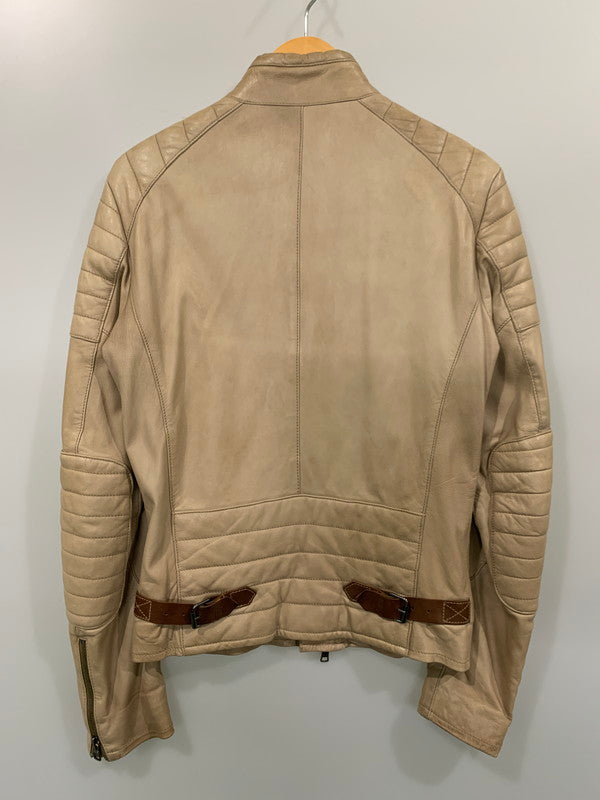 【中古品】【メンズ】 Emporio Armani エンポリオ・アルマーニ DOUBLE RIDERS JACKET レザー ダブルライダース ジャケット アウター 141-250125-yn-04-min サイズ：XS カラー：ベージュ系 万代Net店