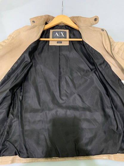 【中古品】【メンズ】 Emporio Armani エンポリオ・アルマーニ DOUBLE RIDERS JACKET レザー ダブルライダース ジャケット アウター 141-250125-yn-04-min サイズ：XS カラー：ベージュ系 万代Net店