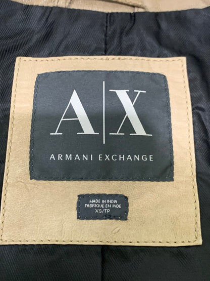 【中古品】【メンズ】 Emporio Armani エンポリオ・アルマーニ DOUBLE RIDERS JACKET レザー ダブルライダース ジャケット アウター 141-250125-yn-04-min サイズ：XS カラー：ベージュ系 万代Net店