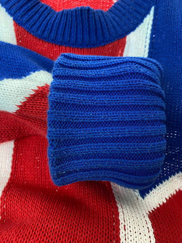 【中古品】【メンズ】 STEFAN COOKE ステファンクック UNION JACK TURN-UP JUMPER ユニオンジャックニット メンズ セーター 141-250114-em-24-min サイズ：L カラー：ブルー 万代Net店