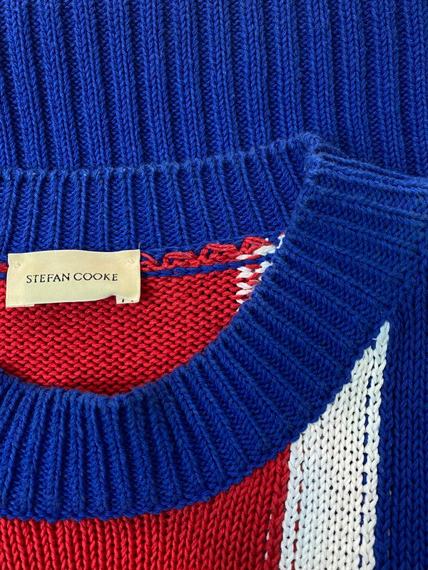 【中古品】【メンズ】 STEFAN COOKE ステファンクック UNION JACK TURN-UP JUMPER ユニオンジャックニット メンズ セーター 141-250114-em-24-min サイズ：L カラー：ブルー 万代Net店