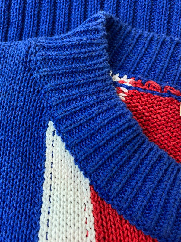 【中古品】【メンズ】 STEFAN COOKE ステファンクック UNION JACK TURN-UP JUMPER ユニオンジャックニット メンズ セーター 141-250114-em-24-min サイズ：L カラー：ブルー 万代Net店