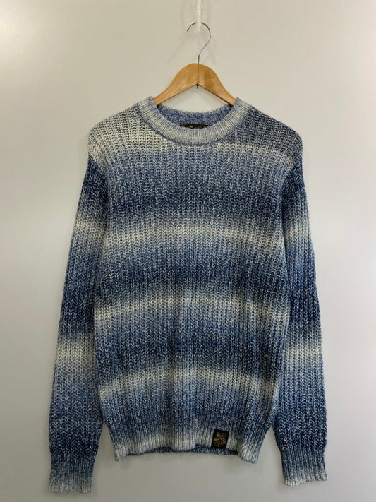 【中古美品】【メンズ】 THE BLUE PORT ブルーポート × HEATH ヒース グラデーションニット KN010 メンズ セーター 長そで 145-250123-em-06-min サイズ：M カラー：ホワイト/ネイビー（グラデーション） 万代Net店