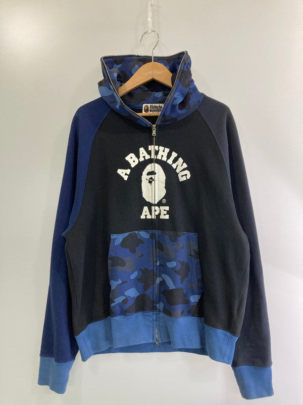 【中古品】【メンズ】 A BATHING APE アベイシングエイプ 001ZPI801008M CAMO RELAXED FIT FULL ZIP HOODIE フルジップパーカー 142-250118-AS-21-min サイズ：L カラー：ブラック/ネイビー 万代Net店