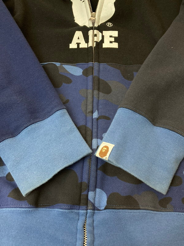 【中古品】【メンズ】 A BATHING APE アベイシングエイプ 001ZPI801008M CAMO RELAXED FIT FULL ZIP HOODIE フルジップパーカー 142-250118-AS-21-min サイズ：L カラー：ブラック/ネイビー 万代Net店