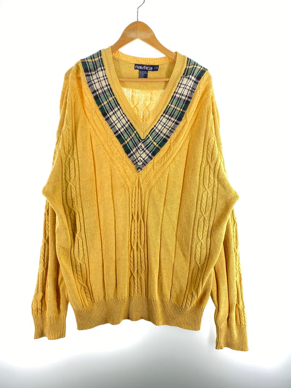 【中古品】【メンズ】 NAUTICA イノーティカ V-NECK KNIT ブイネック ニット メンズ トップス 146-260617-KS-27-min サイズ：L カラー：イエロー 万代Net店