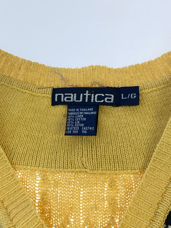 【中古品】【メンズ】 NAUTICA イノーティカ V-NECK KNIT ブイネック ニット メンズ トップス 146-260617-KS-27-min サイズ：L カラー：イエロー 万代Net店