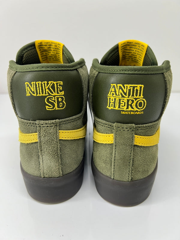 【中古美品】【レディース】 NIKE SB ナイキ スケートボーディング × ANTI HERO アンタイヒーロー 別注 コラボ ZOOM BLAZER MID QS HM5838-300 ズーム ブレーザー ミッド クイックストライク スニーカー 靴 160-260725-kk-12-hon カラー：ROUGH GREEN/AMARILLO 万代Net店