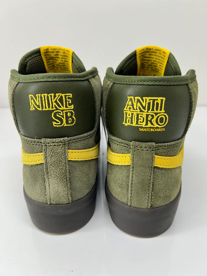 【中古美品】【レディース】 NIKE SB ナイキ スケートボーディング × ANTI HERO アンタイヒーロー 別注 コラボ ZOOM BLAZER MID QS HM5838-300 ズーム ブレーザー ミッド クイックストライク スニーカー 靴 160-260725-kk-12-hon カラー：ROUGH GREEN/AMARILLO 万代Net店