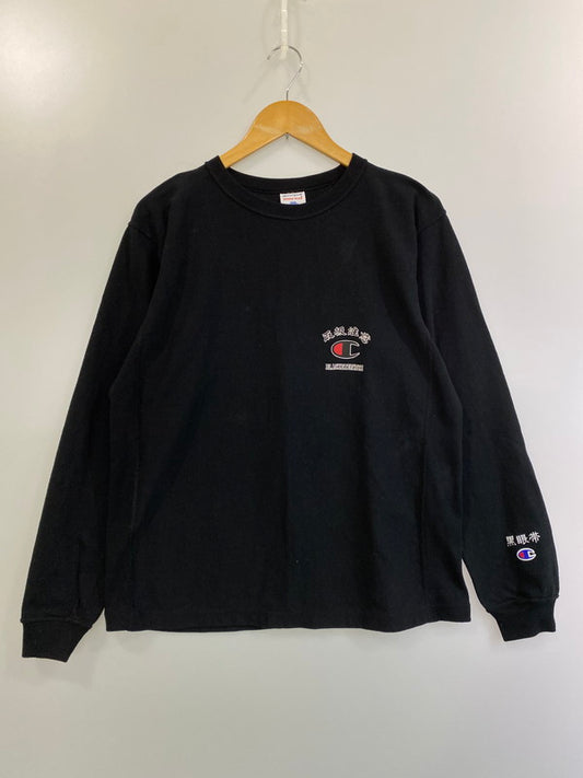 【中古品】【メンズ】  THE BLACK EYE PACH ブラックアイパッチ × CHAMPION チャンピオン REVERSE WEARVE C8-Y417 LS PRINT TEE 長袖Tシャツ 142-250121-AS-25-min サイズ：M カラー：ブラック 万代Net店