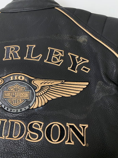 【現状渡し品】【メンズ】 HARLEY DAVIDSON ハーレーダビッドソン 110YEARS LEATHER JACKET レザージャケット 145-250126-ks-11-min サイズ：L カラー：ブラック 万代Net店