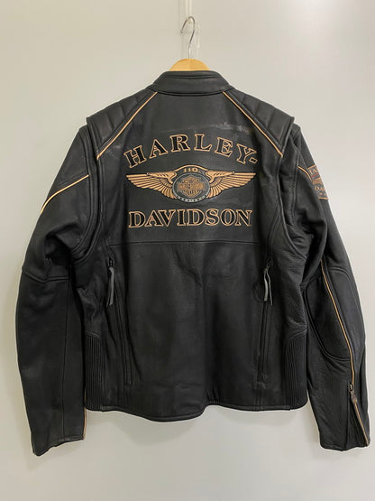 【現状渡し品】【メンズ】 HARLEY DAVIDSON ハーレーダビッドソン 110YEARS LEATHER JACKET レザージャケット 145-250126-ks-11-min サイズ：L カラー：ブラック 万代Net店