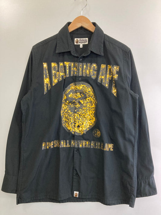 【中古品】【メンズ】 A BATHING APE アベイシングエイプ 001SHG301012X JEWELRY MOTIF WIDE SHIRT 長袖シャツ 142-250125-AS-36-min サイズ：M カラー：ブラック 万代Net店