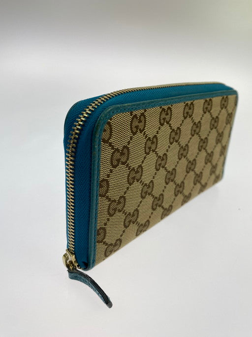 【中古品】【メンズ/レディース】 GUCCI グッチ GGキャンバス ラウンドファスナー 363423  財布 長財布 181-250204-jt-14-min カラー：ブラウン/ブルーグリーン 万代Net店