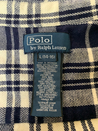 【中古品】【メンズ】 RALPH LAUREN ラルフローレン ELBOW PATCH L S CHECK SHIRT レギュラー カラー シャツ チェック柄 エルボーパッチ 長袖シャツ 146-250128-em-21-min サイズ：L カラー：ネイビー/ホワイト 万代Net店