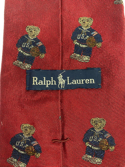 【中古品】【メンズ】 RALPH LAUREN ラルフローレン ポロベアネクタイ メンズ バスケ くま 208-250130-em-10-min カラー：ボルドーレッド 万代Net店