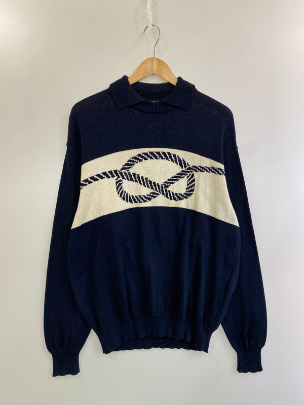 【中古品】【メンズ】 CELINE セリーヌ CHAIN DESIGN KNIT ニット セーター 141-250129-AS-4-min サイズ：52 カラー：ネイビー/ホワイト 万代Net店