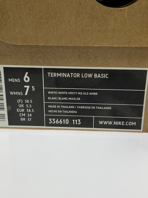 【中古品】【レディース】 NIKE ナイキ TERMINATOR LOW BASIC 336610-113 ターミネーター ロー スニーカー 靴 166-250204-yn-08-min サイズ：24.0 カラー：WHITE/WHITE-VRSTY MZ-GLD AMBR 万代Net店