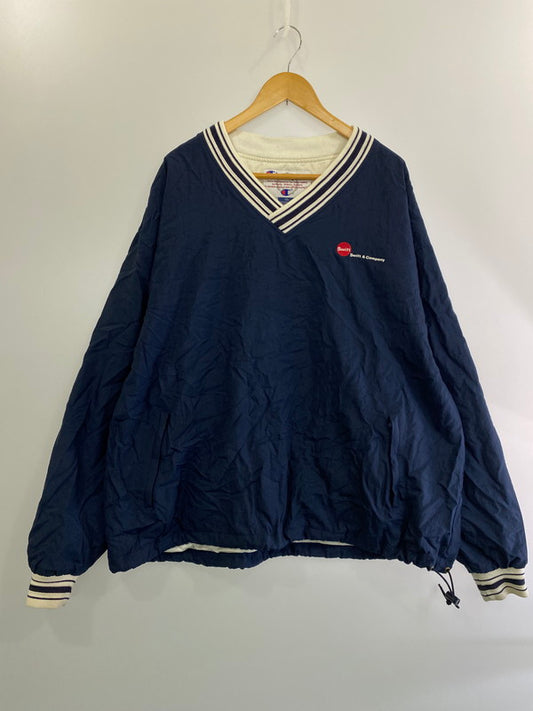 【中古品】【メンズ】 Champion チャンピオン SWIFT&COMPANY 企業ロゴ NYLON PULLOVER ナイロン プルオーバー ジャケット Vネック メンズ  146-250131-em-06-min サイズ：XXL カラー：ネイビー 万代Net店