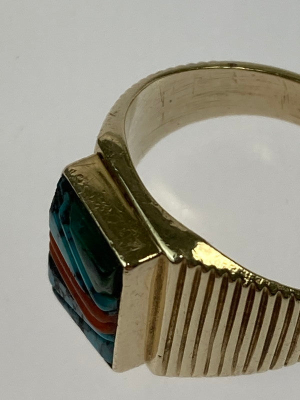 【中古品】【メンズ/レディース】  ZUNI GOLD RING ズニ族 ゴールド リング 指輪 191-250213-jt-03-min サイズ：14号 カラー：ゴールド 万代Net店