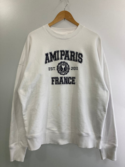 【中古品】【メンズ】 ami alexandre mattiussi アミアレクサンドレマチウシ 22AW FRANCE LOGO LS SWEAT SHIRT USW008.747 フランス ロゴ スウェットシャツ メンズ トップス トレーナー クルーネック 140-250205-em-14-min サイズ：L カラー：ホワイト 万代Net店