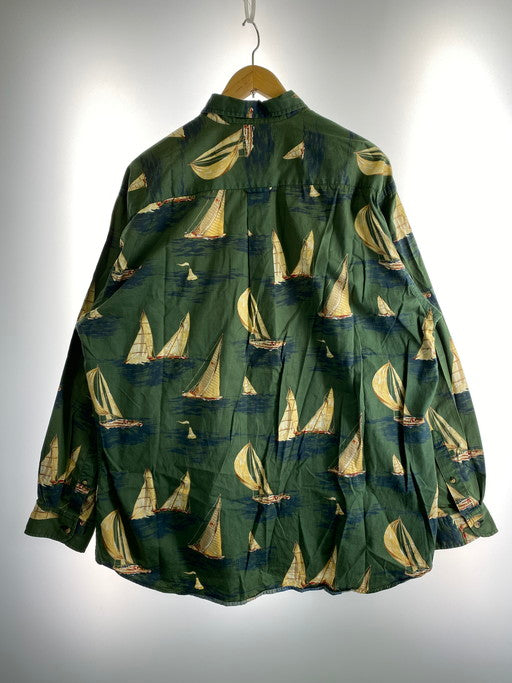 【中古品】【メンズ】 NAUTICA ノーティカ YACHT ALL OVER GRAPHIC SHIRT ヨット オールオーバー グラフィック プリント シャツ 長袖トップス 146-250221-me-16-min サイズ：XL カラー：グリーン系 万代Net店