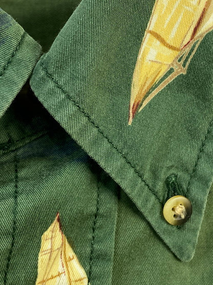 【中古品】【メンズ】 NAUTICA ノーティカ YACHT ALL OVER GRAPHIC SHIRT ヨット オールオーバー グラフィック プリント シャツ 長袖トップス 146-250221-me-16-min サイズ：XL カラー：グリーン系 万代Net店