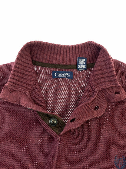 【現状渡し品】【メンズ】 CHAPS チャップス エルボーパッチ LS COTTON KNIT ロングスリーブ コットンニット メンズ トップス 146-260617-KS-23-min サイズ：L カラー：ボルドー 万代Net店